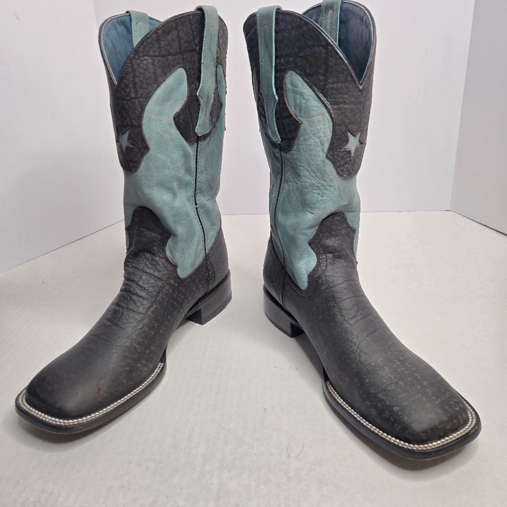 Men's Ferrini Acero Cowboy Western Boots in Black and Light Blue